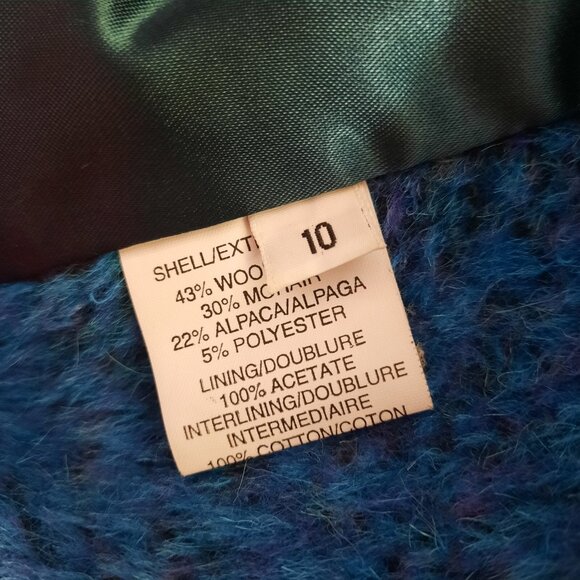 Vintage 80s Wool Mohair Alpaca Coat Fluffy Shaggy Vibrant Blue Mid Length Size M - Picture 11 of 11
